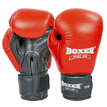 Перчатки боксерские кожаные BOXER (размер 12oz, Красно-черный) (2023_Красно-черный_12_унции)