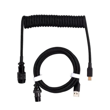 Кастомный кабель для клавиатуры авиатор (coiled cable) (Type-C) Чёрный