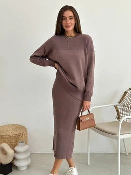 Жіноча в'язана спідниця вільного крою ARTKNIT S-M Коричневий (ak22156)
