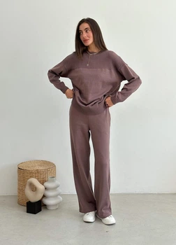 Жіночі в'язані брюки вільного крою Katrin ARTKNIT S-M Коричневий (ak22164)