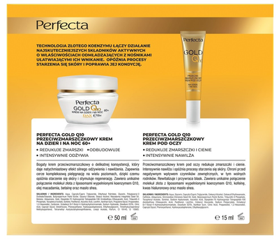 Zestaw do pielęgnacji twarzy Perfecta Gold Q10 Krem przeciwzmarszczkowy 60+ 50 ml + Przeciwzmarszczkowy krem pod oczy 15 ml (5900525092069)