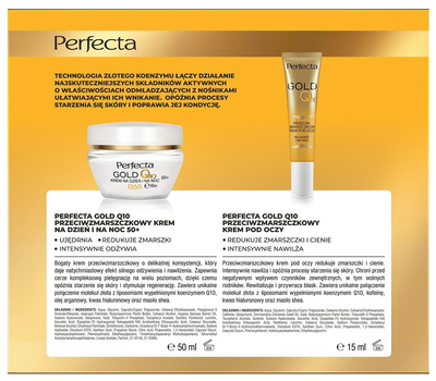 Zestaw do pielęgnacji twarzy Perfecta Gold Q10 Krem przeciwzmarszczkowy 50+ 50 ml + Przeciwzmarszczkowy krem pod oczy 15 ml (5900525091673)