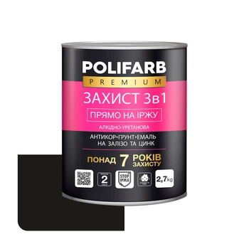 Эмаль Polifarb Защита 3 в 1 антикоррозионная черная 0,9 кг