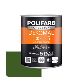 Эмаль алкидная Polifarb DekoMal ПФ-115 темно-зеленая 2,7 кг