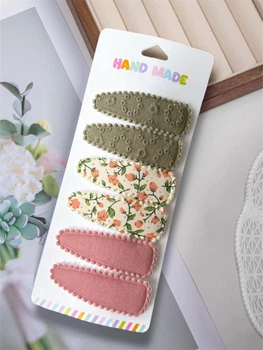 Набір дитячих шпильок 6 шт тканинні pink and green 7 см