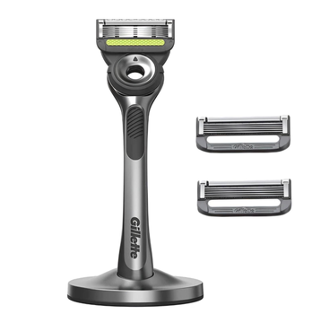 Станок для гоління чоловічий (Бритва) Gillette Labs + 3 картриджа з підставкою silver