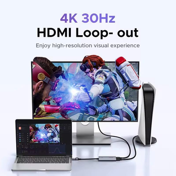 Карта відеозахоплення UGREEN CM726 4K@30Hz, USB-A/C на HDMI, формати YUY2/MJPEG, Live Stream Recording Grey (25773)