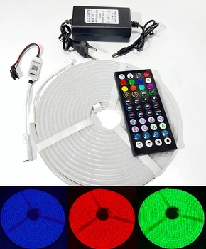 Неон гнучкий RGB з Пультом + Bluetooth + Блок від мережі 220В, 5м 12В, 44 кнопки - SMART NEON LED стрічка