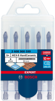 Набір свердел Bosch Expert HEX-9 HardCeramic 6 x 90 мм 5 шт. (2608900599)