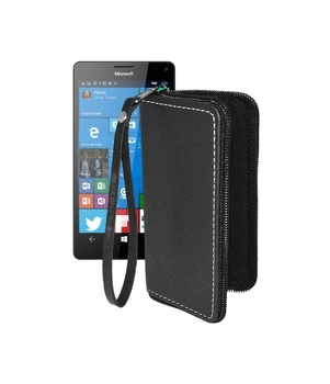 Чохол-гаманець з екошкіри для телефону Microsoft Lumia 950 XL Чорний глянець