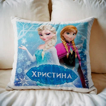 Іменна подушка Frozen-2, 32×32 см — дитяча плюшева подушка з ім’ям, персональний подарунок дитині