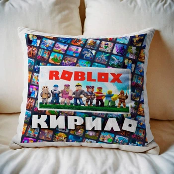 Подушка плюшевая квадратная 32х32см именная с принтом Roblox имя Кирило