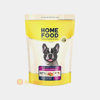 Сухой корм Home Food гипоаллергенный для взрослых собак малых и средних пород "Телятина с овощами и душистыми травами", 1.6 кг