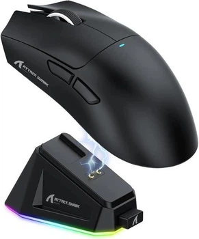 Миша Attack Shark X11, 3 види підключення (2.4 G/Bluetooth/провід), мишка із зарядною базою (ARGB док станція), 22000dpi, чорна
