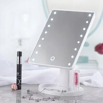 Дзеркало з підсвіткою для макіяжу настільне прямокутне Large Mirror, косметичне LED-дзеркало з регулюванням нахилу і підставкою для дрібниць, живлення від USB/батарейок Біле, MLLM-22-White