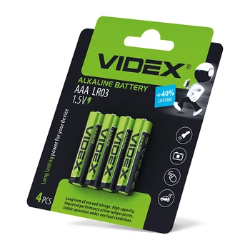 Батарейка алкалінова Videx LR03/AAA, на блістері 4шт