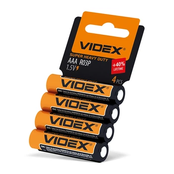 Батарейка солевая Videx R03P/AAA 4шт SHRINK CARD 21160