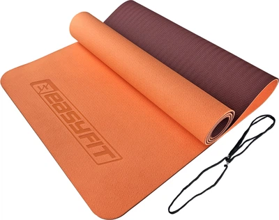 Килимок для йоги та фітнесу EasyFit TPE+TC 183x61x0.6 см ECO-Friendly двошаровий каремат EF-1924-PHBN Персиковий з коричневим (56003401)