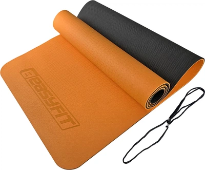 Килимок для йоги та фітнесу EasyFit TPE+TC 183x61x0.6 см ECO-Friendly двошаровий каремат EF-1924-ORB Помаранчевий з чорним (56000899)