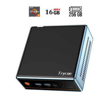 Неттоп Peladn Trycoo WO4 USFF / AMD Ryzen 5 5500U (6 (12) ядер по 2.1 - 4.0 GHz) / 16 GB DDR4 / 256 GB SSD / AMD RX Vega 7 / USB 3.1 / Wi-Fi / Bluetooth / Блок питания в комплекте б/у