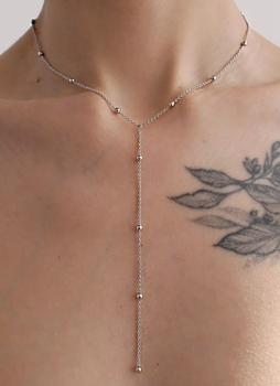 Ланцюжок краватка Fashion Jewerly кольє з кульками подовжене сріблястий колір покрите сріблом 925 (SVS)