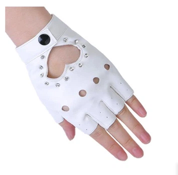 Рукавички безпалі шкіряні зі стразами GLOVES S білий 04521