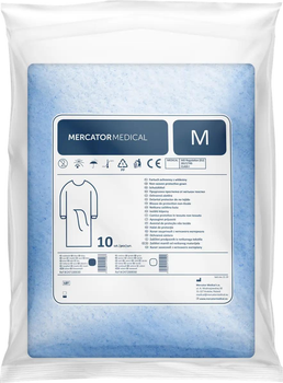 Халат одноразовий нетканий медичний Mercator Medical 25г/м2 на зав'язках M Синій 10 шт