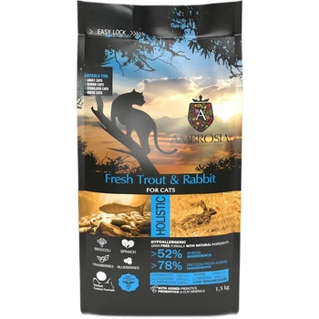 Беззерновой сухой корм Ambrosia Grain Free Senior, Light & Sterilized Cat Fresh Trout & Rabbit для взрослых кошек со свежей форелью и кроликом 1.5 кг