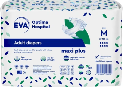 Підгузки для дорослих Eva Optima Hospital Maxi Plus Розмір M 70-125 см 20 шт (4820546158807)