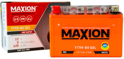 Акумулятор мото 12v 9Ah 120А Maxion під болт (гелевий)