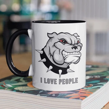 Чашка з малюнком "I Love People" на подарунок для друга, подруги керамічна 330 мл біла з чорною ручкою
