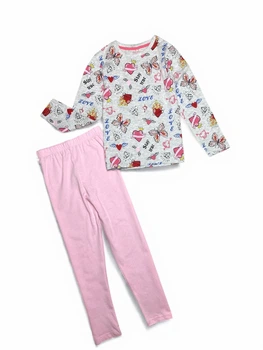 Піжама Primark з бавовни комплект кофта + штани дитяча на дівчинку 128 см (7-8 років) сіра, рожева