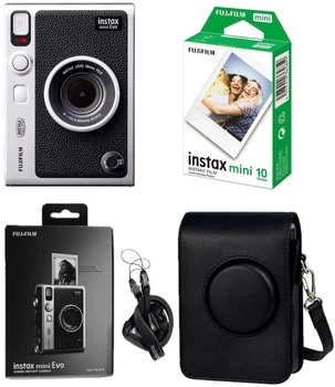 Набір Fujifilm INSTAX MINI EVO Hybrid Black чорна фотокамера миттєвого друку / картридж 10 фото / чохол чорний / подарункове пакування