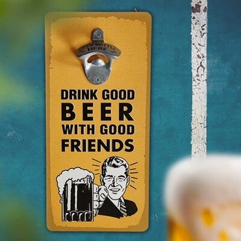 Открывалка настенная для бутылок Drink good beer with good friends Presentville 32х15 см (dec0009552)