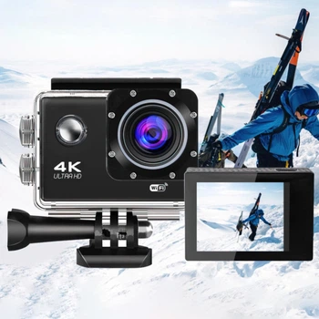 Екшн камера WiFi спортивна водонепроникна 4K Ultra HD 16Мп, компактна портативна акумуляторна відеокамера з LCD дисплеєм 2" і ширококутним об’єктивом 170° для зйомки в будь-яких умовах, Чорна, ECWF-4-Black