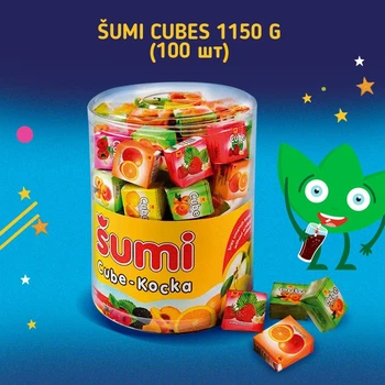 Жувальні цукерки Sumi bomboni CUBE лимон, апельсин, полуниця, малина, персик 1150 g