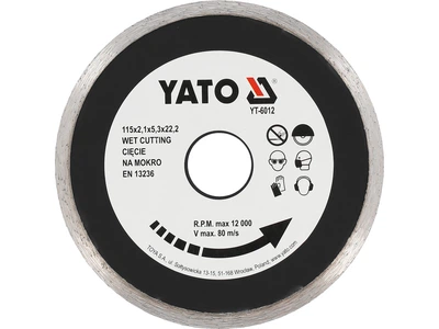 Диск алмазный сплошной Ø= 115x5,3x22,2 мм. H= 2,1 мм. для мокрой резки YATO (YT-6012)