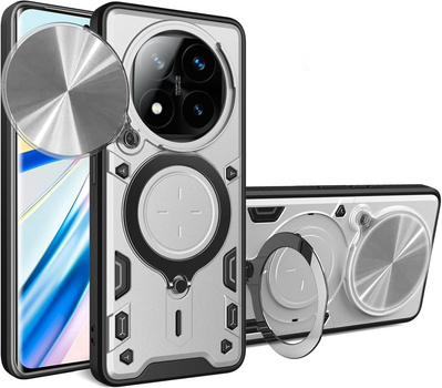 Чохол Magnetic Shield для Xiaomi Redmi Note 14 Pro 4G бампер протиударний з підставкою кільцем Silver