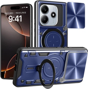Чехол Magnetic Shield для Xiaomi Redmi Note 14 4G Global бампер противоударный с подставкой кольцом Blue