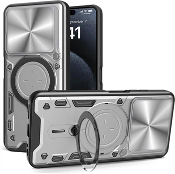 Чехол Magnetic Shield для Tecno Spark Go 1 / KL4 бампер противоударный с подставкой кольцом Silver