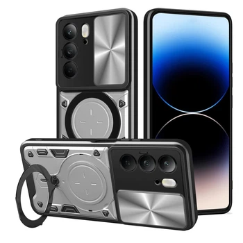 Чехол Magnetic Shield для Realme C75 бампер противоударный с подставкой кольцом Silver