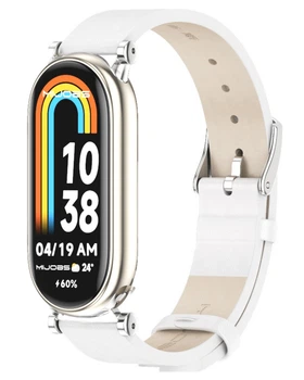 Шкіряний ремінець з металевим кріпленням Mi Jobs Elegance для фітнес браслета Xiaomi Mi Smart Band 10/9/8 білий + срібло (mrk6602)
