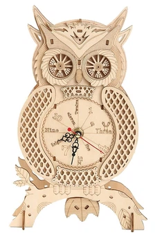 Конструктор Часы Сова Robotime 3D пазл деревянный Owl Clock Mechanical LG802