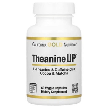 L-теанин и кофеин California Gold Nutrition TheanineUP сфокусированная энергия 60 растительных капсул