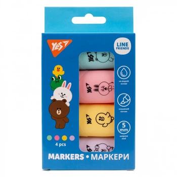 Маркер текстовый YES Line Friends набор 4 шт (390711)