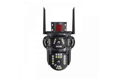 Вулична камера відеоспостереження PTZ WiFi 3L V30 4G V380Pro з чотирма обʼєктивами та мигалкою WiFi Чорна (127-14-16982)