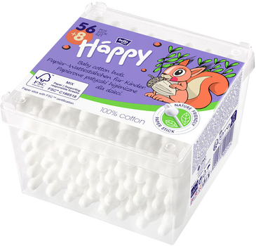 Ватные палочки с ограничителем BELLA Baby Happy для детей 56+8 шт