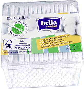 Ватные палочки Bella Cotton, в прямоугольной коробке, 200 шт