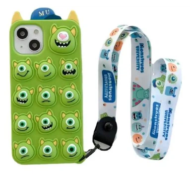 Резиновый 3D чехол Monster Pop It на iPhone 15 / (с ремешком в комплекте)