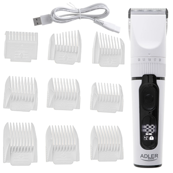 Машинка для стрижки волос Adler AD 2839 White беспроводная аккумуляторная с LCD дисплеем титановый и керамический ножи 9 насадок USB зарядка